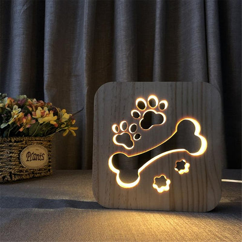 Creative Wooden Dog Paw Lamp